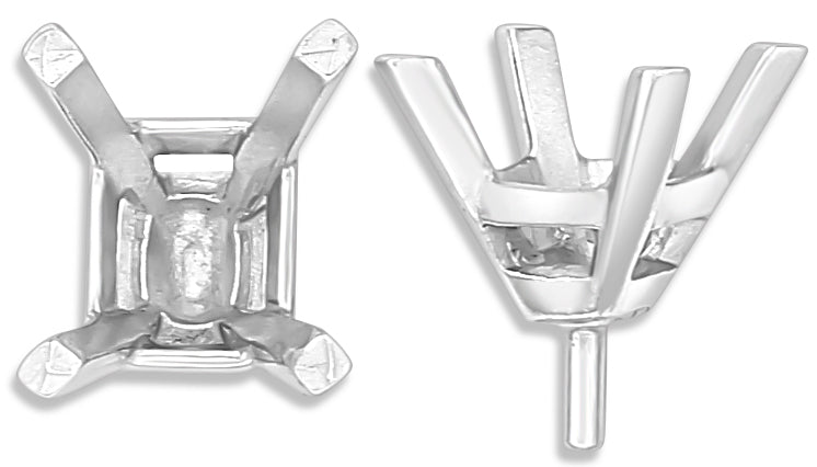 14k White Emerald Cut Setting w/ Peg