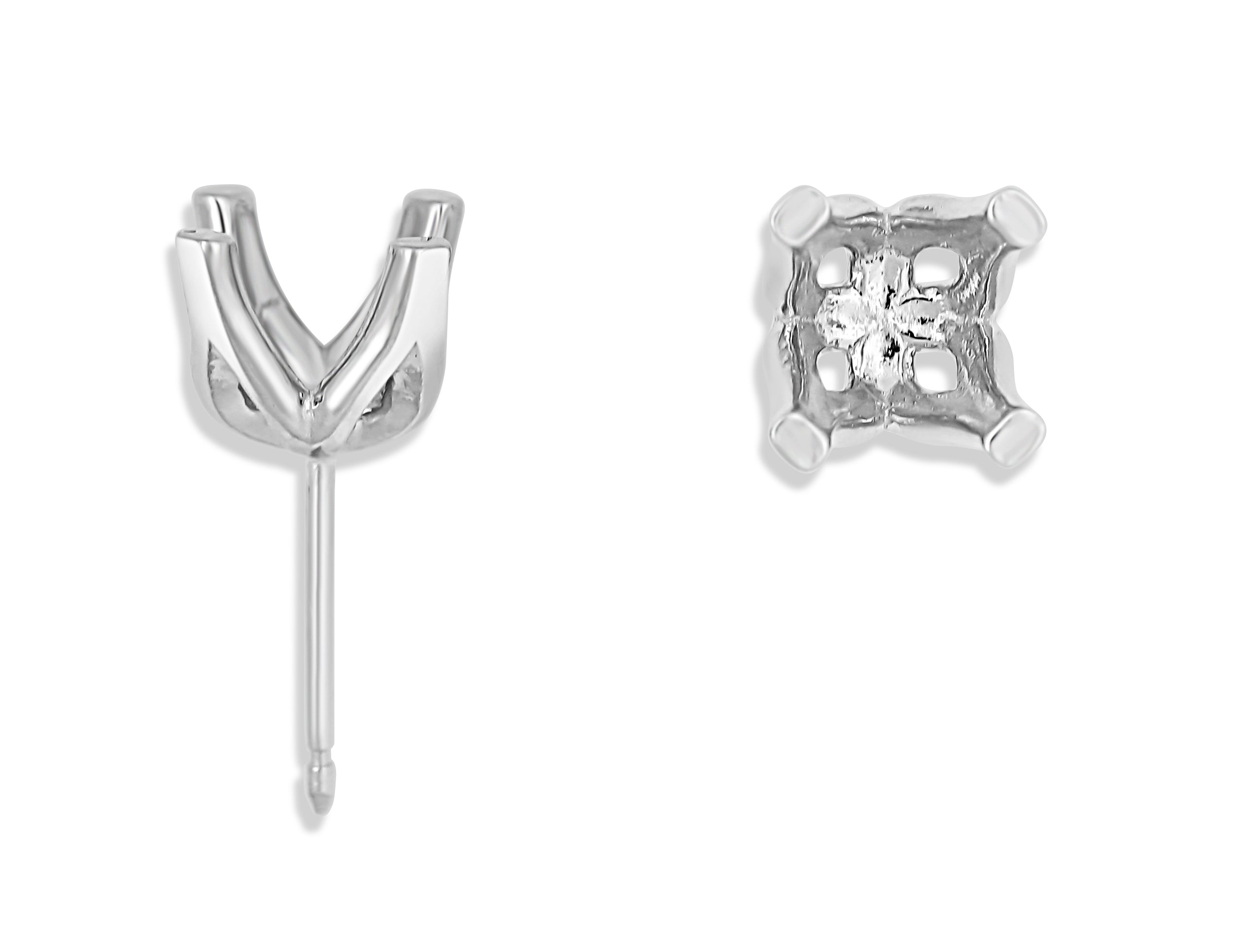 14K White Gold 4-Prong Princess Cut Earring Setting – Push Back