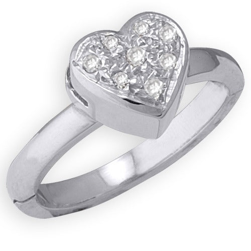 14k White Gold Heart Shape Toe Ring w/ Diamond, Size 2.50