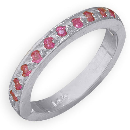 14k White Gold Pink Sapphire Toe Ring, Size 4.75