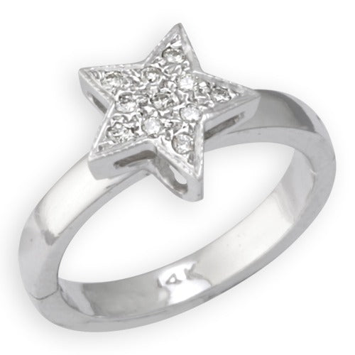 14k White Gold Star Shape Toe Ring w/ Diamond