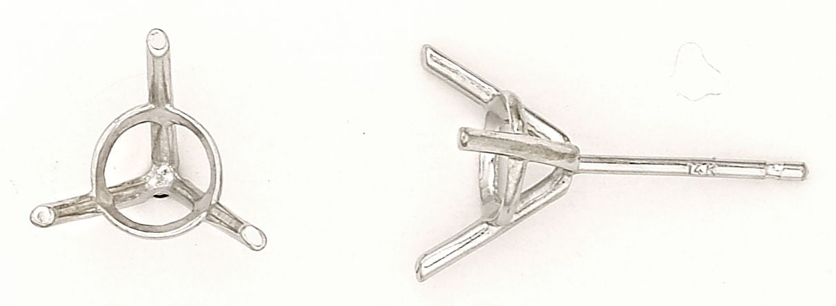 14K White Gold 3-Prong Martini Earring Setting