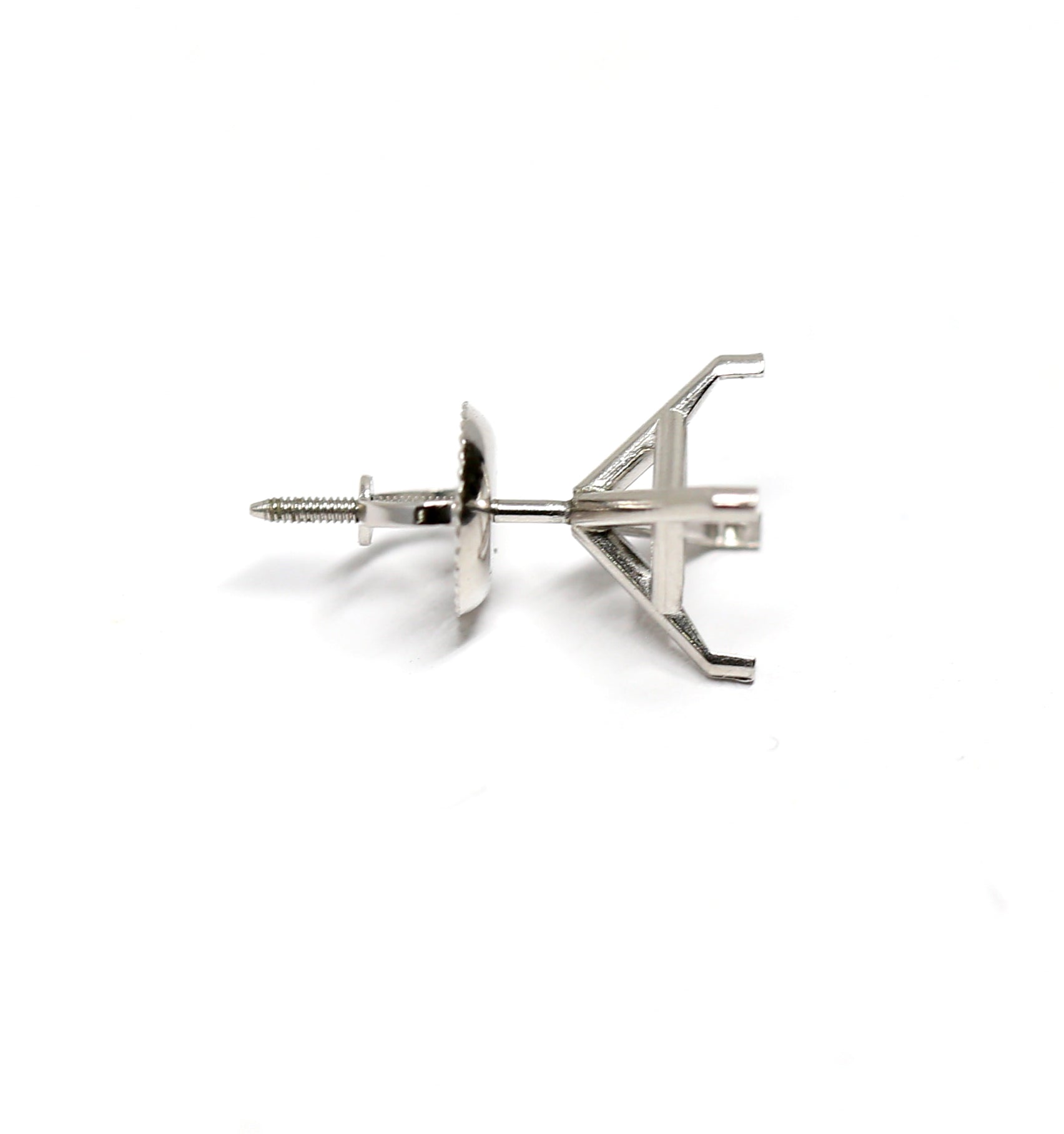 14K White Gold 4-Prong Martini Screwback Earring Setting