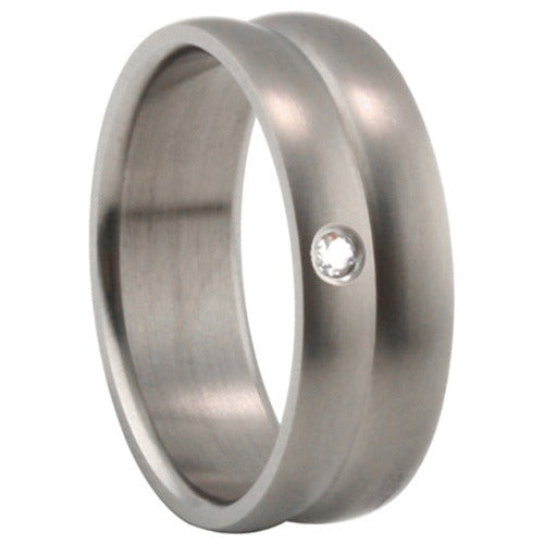 Titanium Ring w/ Matte Finish Cubic Zirconia