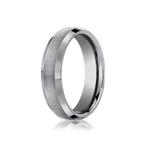 Tungsten Satin Finished Wedding Band With Polished Beveled Edges 6 mm