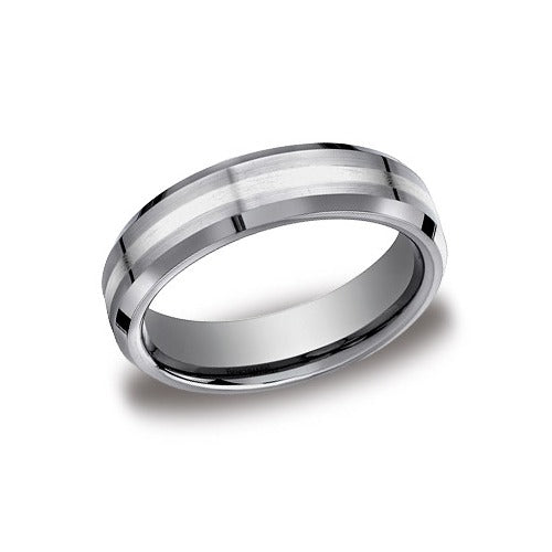 Tungsten & 18K White Gold Wedding Band 6 mm Wide