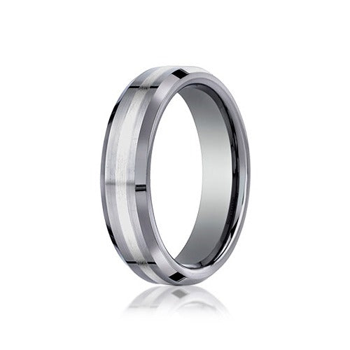 Tungsten & 18K White Gold Wedding Band 6 mm Wide