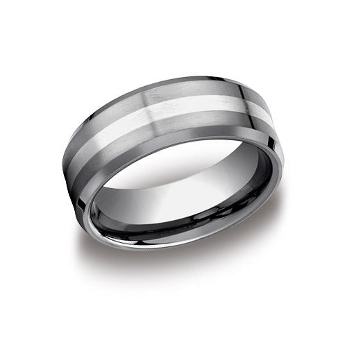 Tungsten & 18K White Gold Wedding Band 8mm Wide