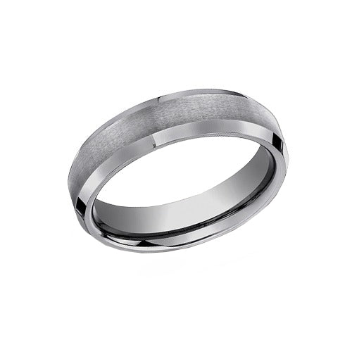 Tungsten Satin Finished Wedding Band With Polished Beveled Edges 6 mm