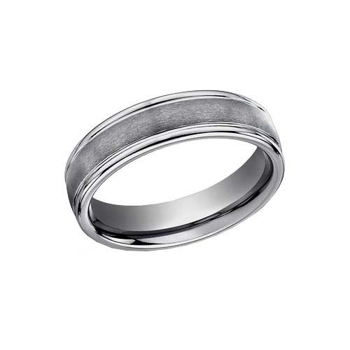 Tungsten Satin Finished Wedding Band With High Polished 6 mm