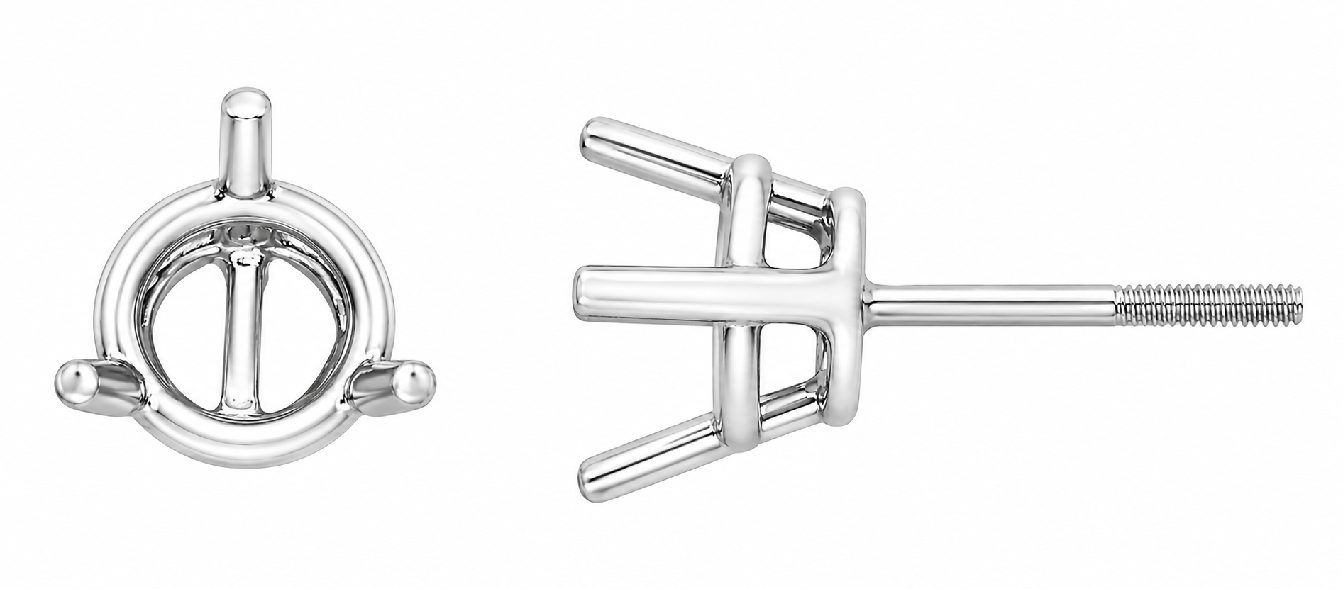 14k White Gold 3-Prong Double Wire Round Screwback Back Earring