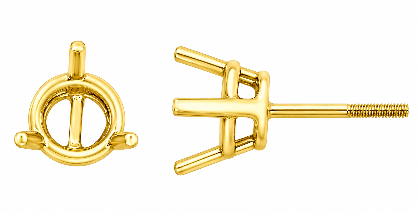 14k Yellow Gold 3-Prong Double Wire Round Screwback Back Earring