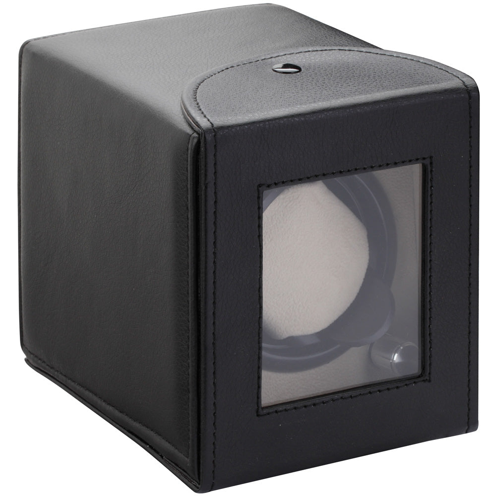 Diplomat Estate Single (1) Watch Winder - Black Leatherette / Tan Suede Interior