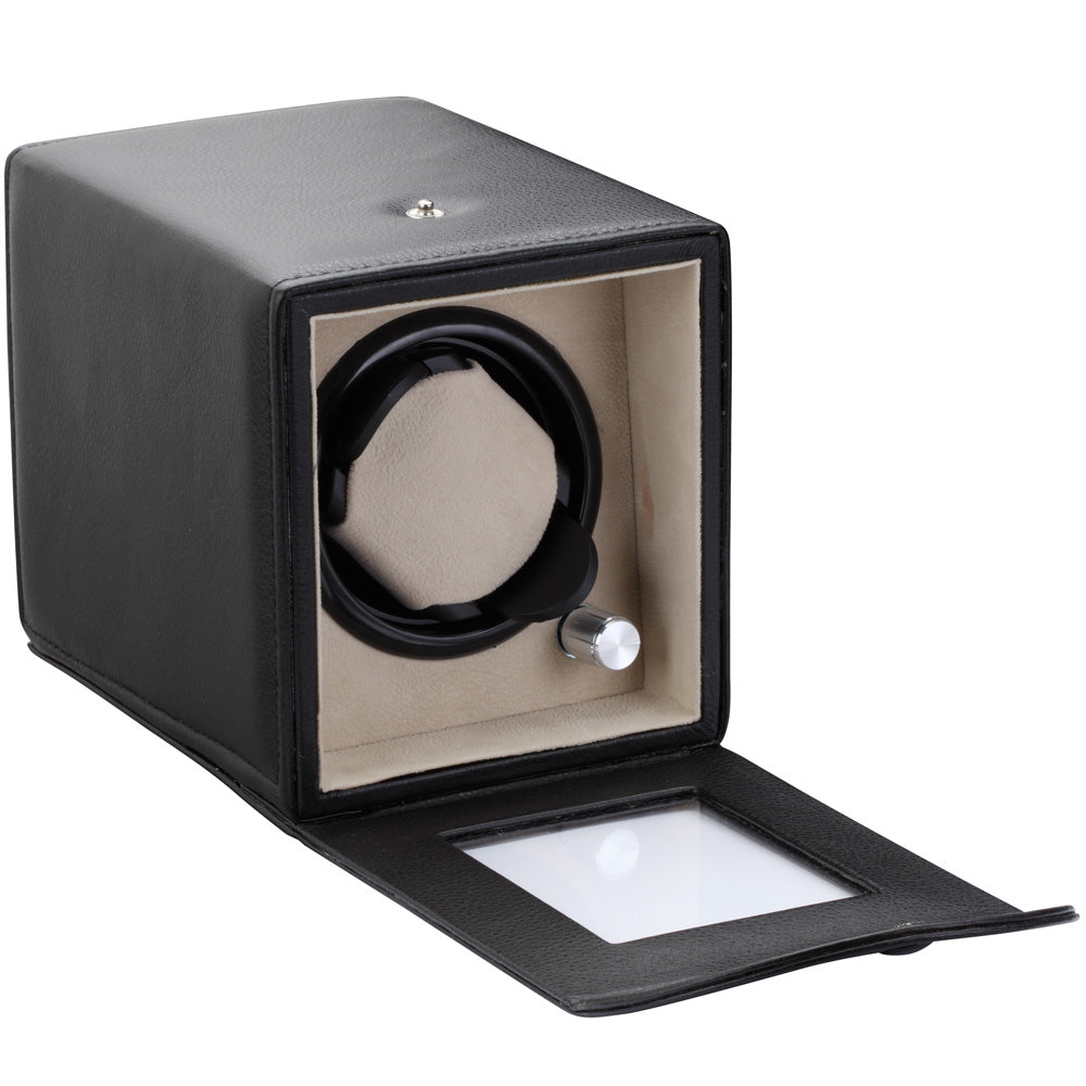 Diplomat Estate Single (1) Watch Winder - Black Leatherette / Tan Suede Interior