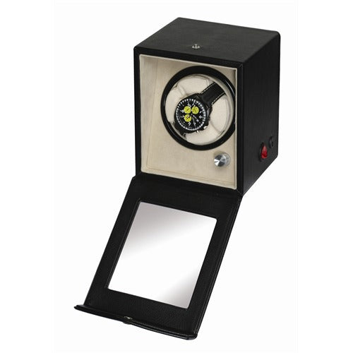 Diplomat Estate Single (1) Watch Winder - Black Leatherette / Tan Suede Interior