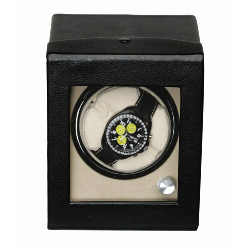 Diplomat Estate Single (1) Watch Winder - Black Leatherette / Tan Suede Interior