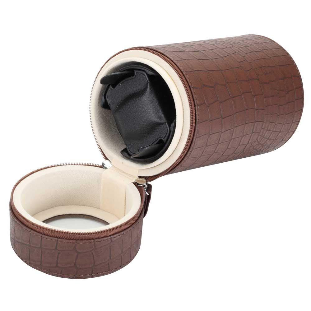 Diplomat Travel - Single (1) Watch Winder - Brown Leatherette Crocodile Print 