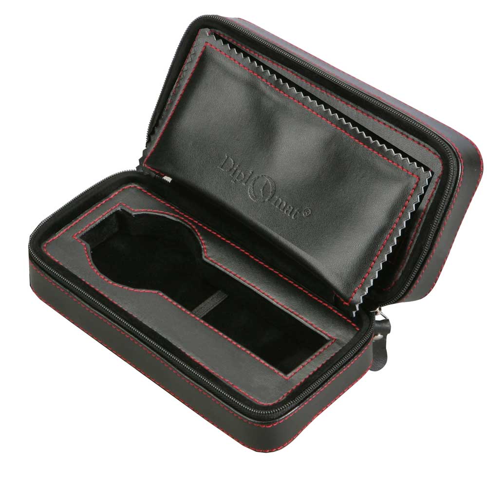 Diplomat 2 Watch Travel Case - Black Leather / Black Suede Interior