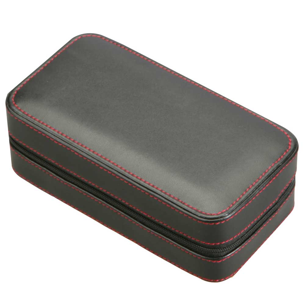 Diplomat 2 Watch Travel Case - Black Leather / Black Suede Interior