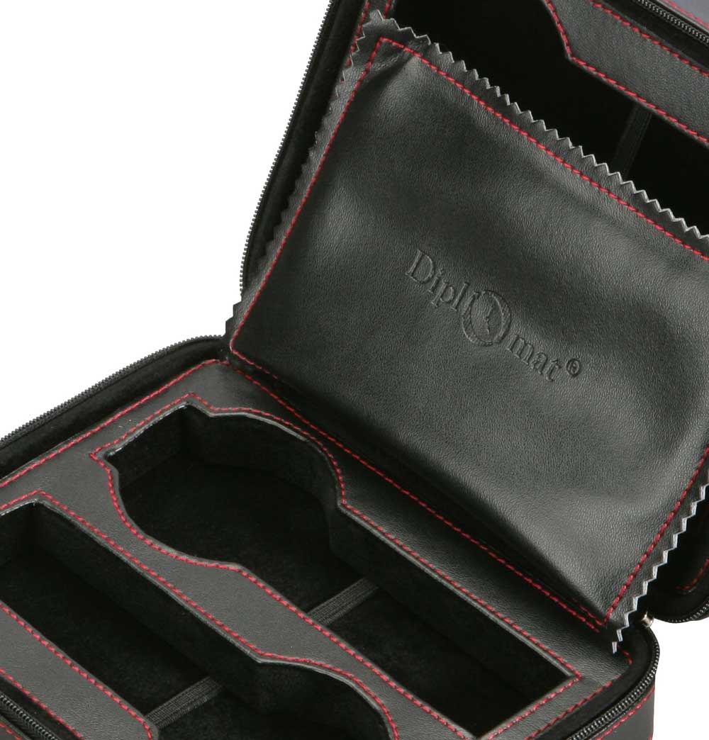 Diplomat 4 Watch Travel Case - Black Leatherette / Black Suede Interior