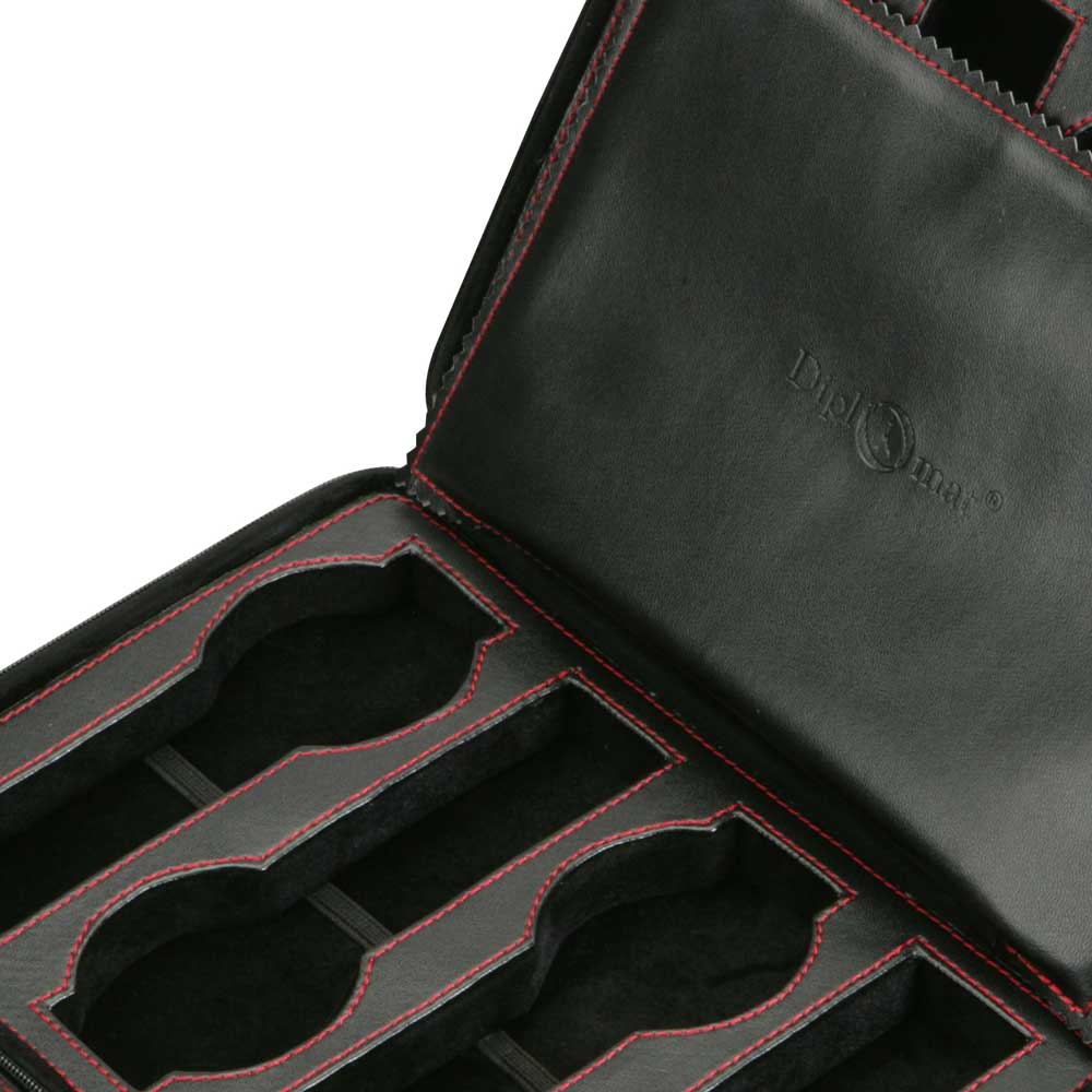 Diplomat 8 Watch Travel Case - Black Leatherette / Black Suede Interior