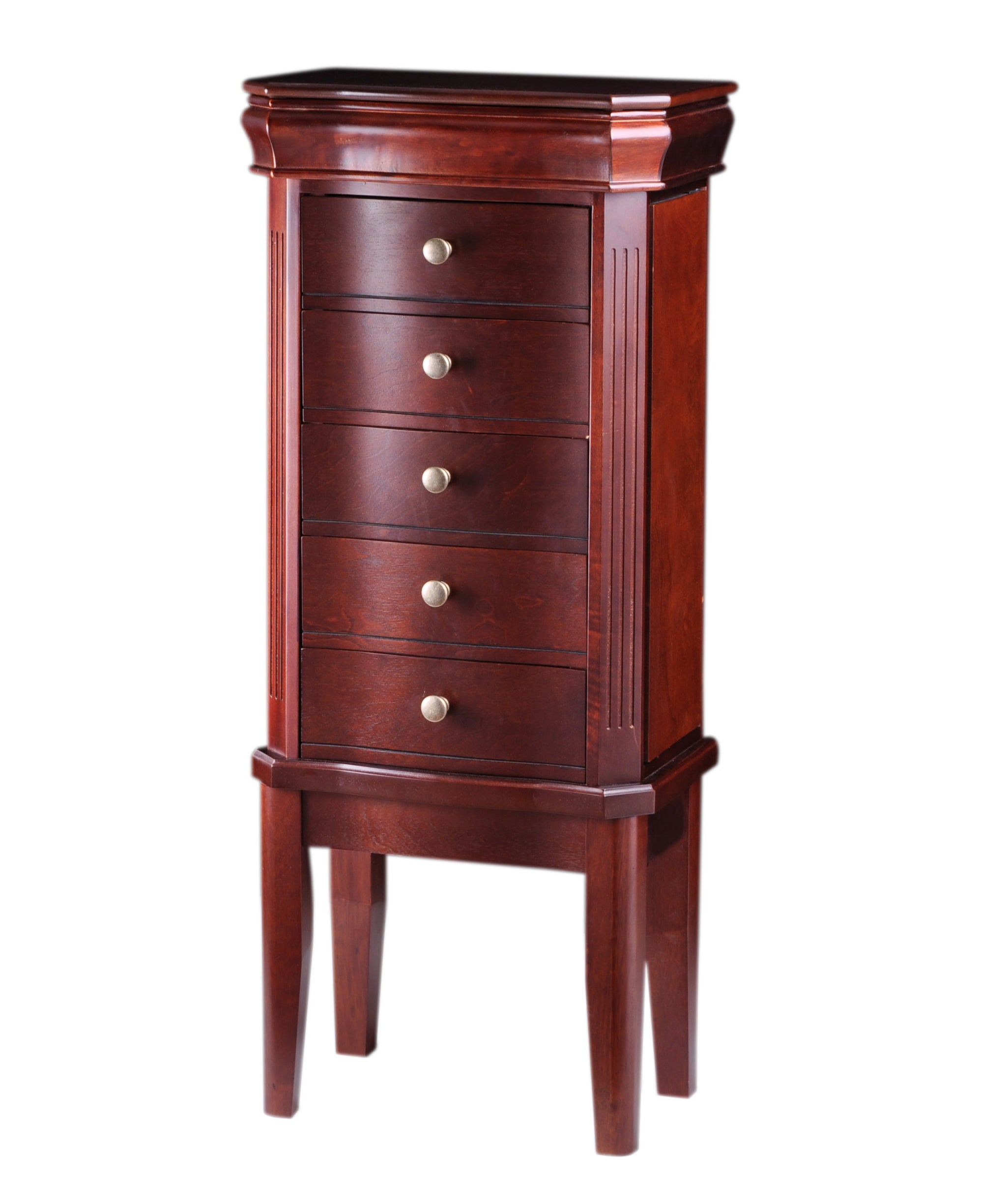 5-Drawer Jewelry Armoires w/Charging Station in Mahogany