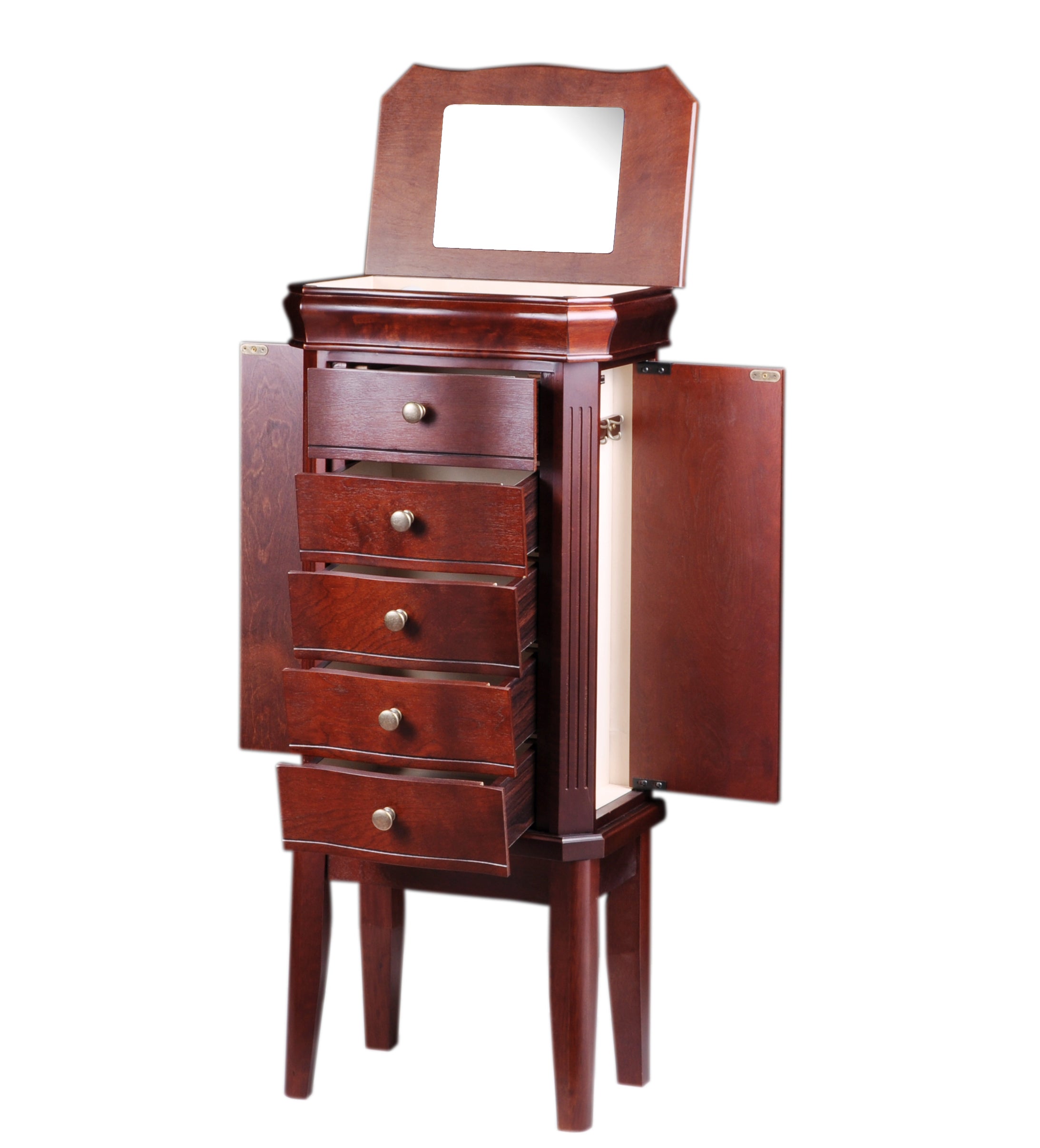 5-Drawer Jewelry Armoires w/Charging Station in Mahogany