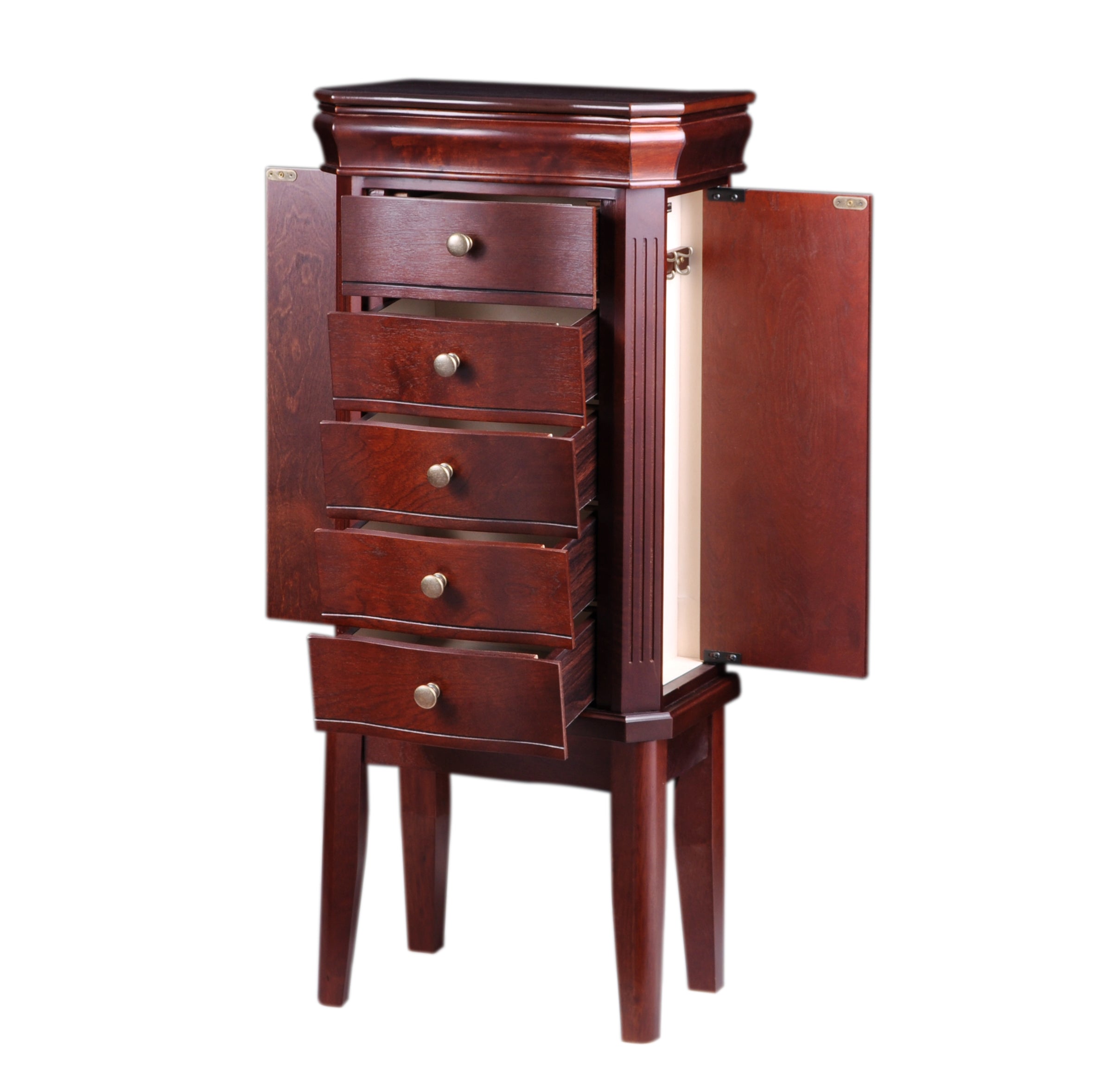 5-Drawer Jewelry Armoires w/Charging Station in Mahogany