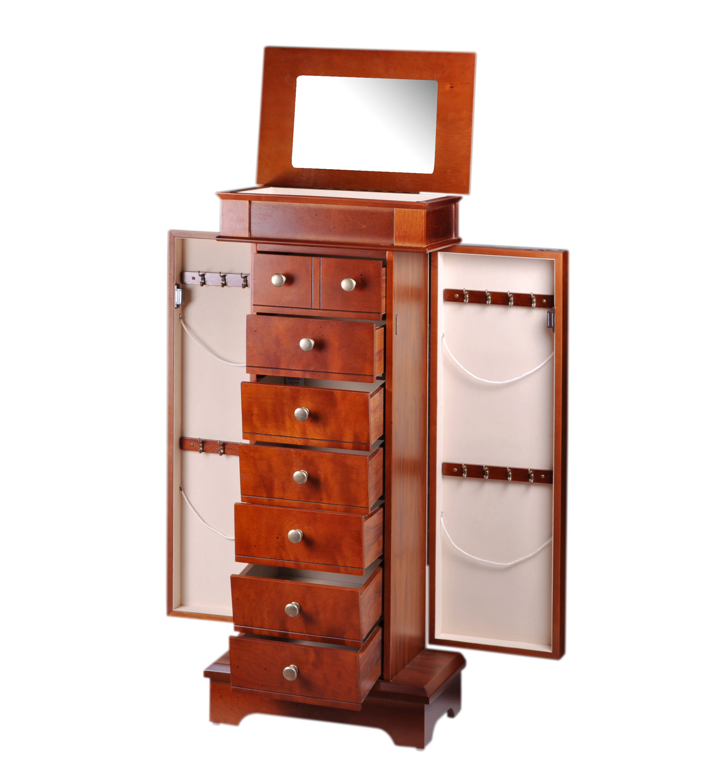 7-Drawer Jewelry Armoires w/Charging Station in Burl