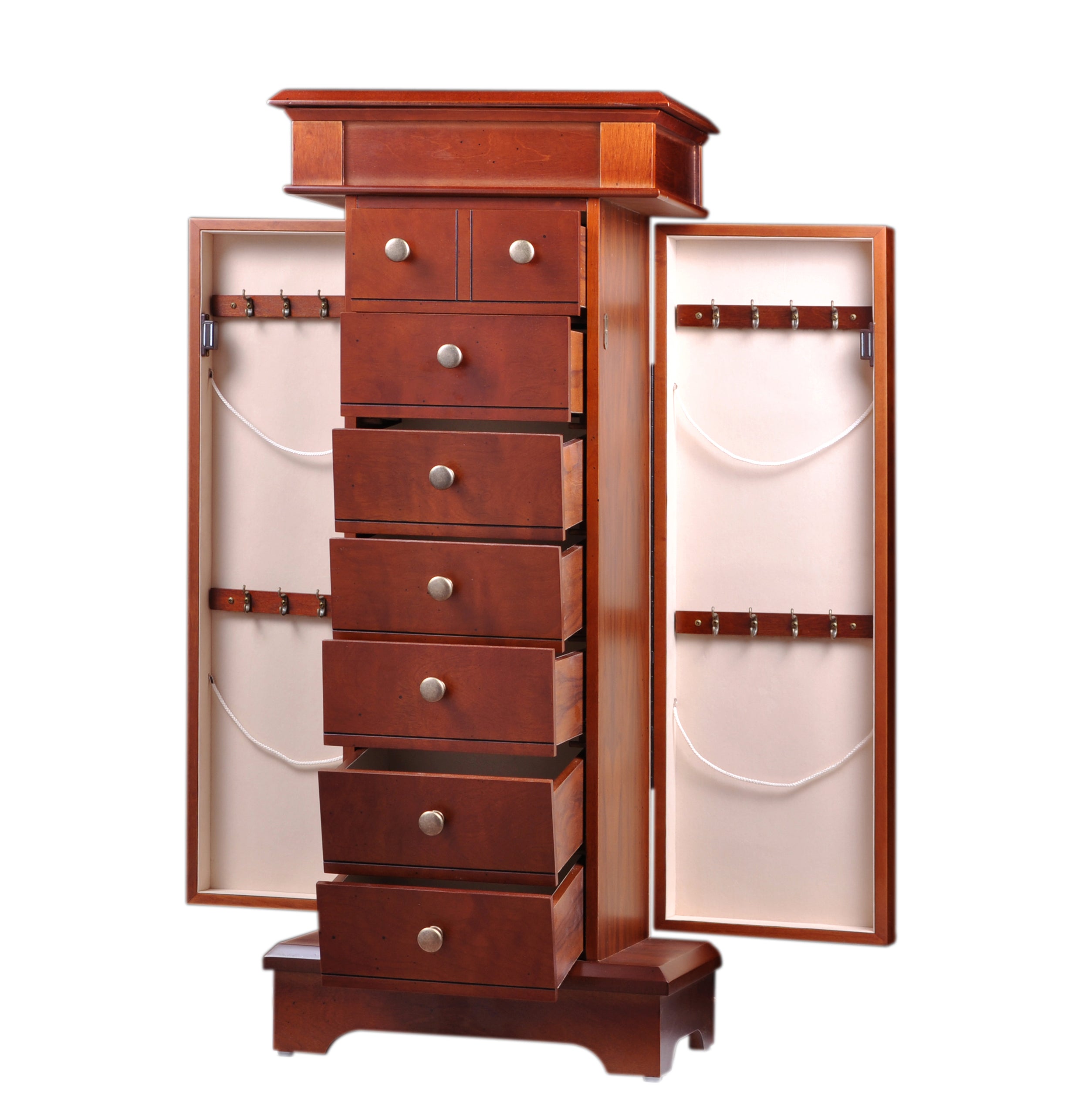 7-Drawer Jewelry Armoires w/Charging Station in Burl