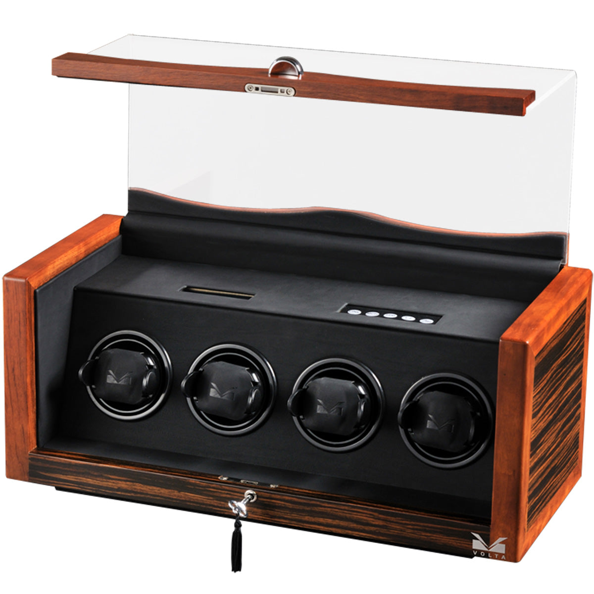 Volta 4 Watch Winder - Ebony Rosewood Finish Black Leather Interior