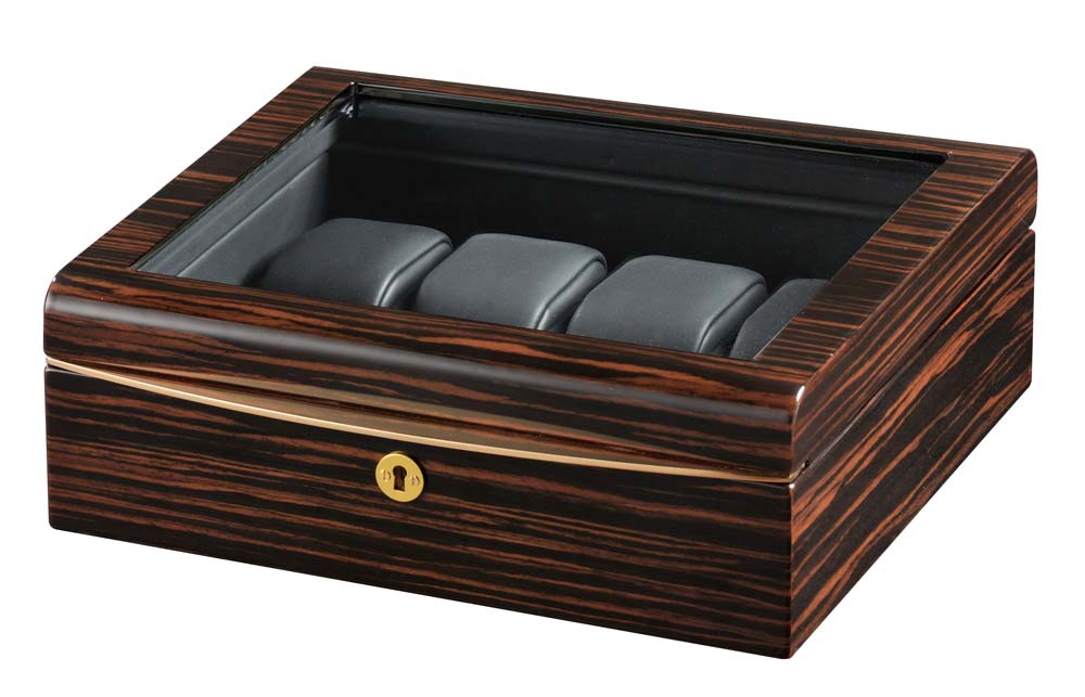 Volta "Rustic" 8-Watch Glass-Top Cases in Macassar Ebony