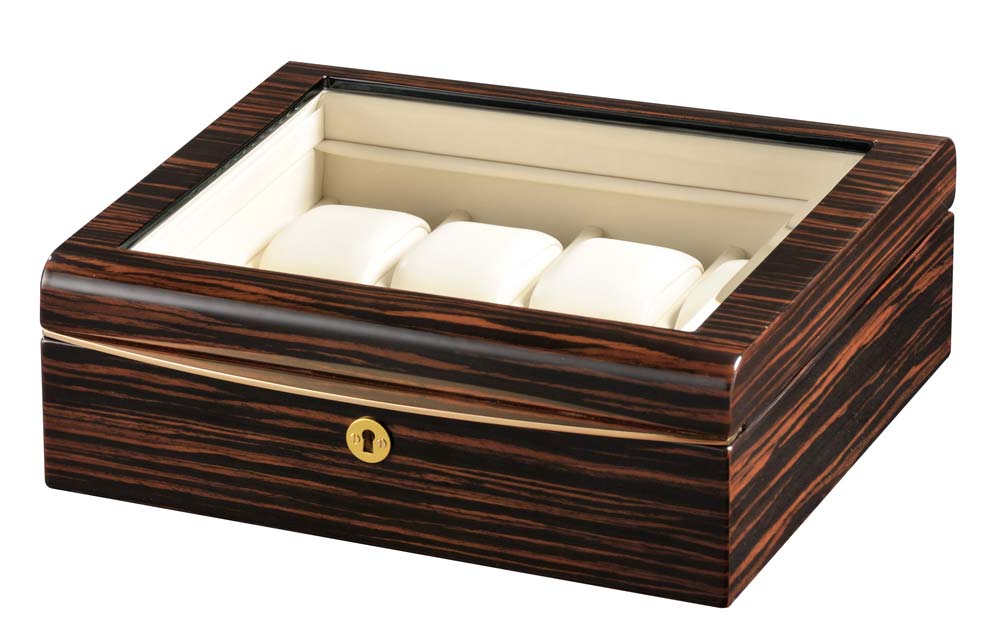 Volta "Rustic" 8-Watch Glass-Top Cases in Macassar Ebony