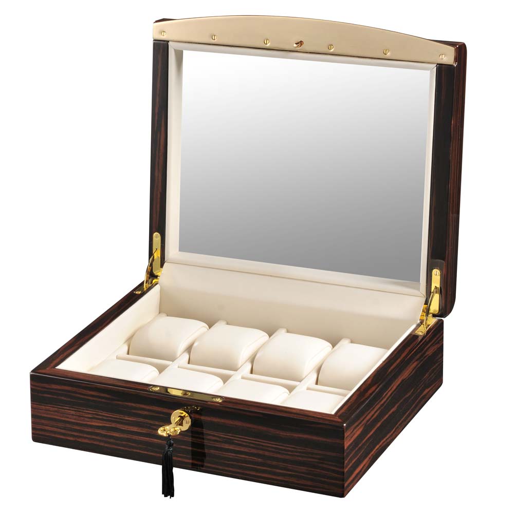 Volta "Rustic" 8-Watch Glass-Top Cases in Macassar Ebony