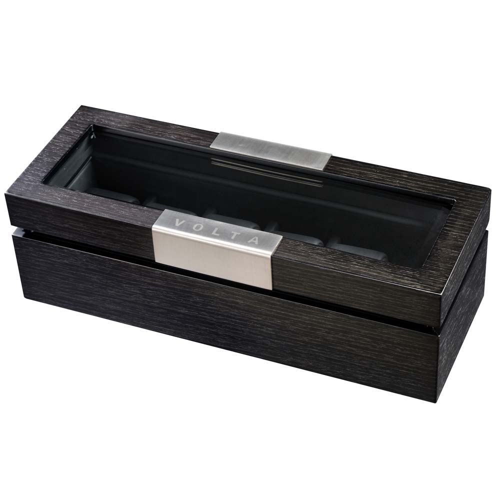 Volta "Roadster" 6-Watch Glass-Top Cases in Ebony