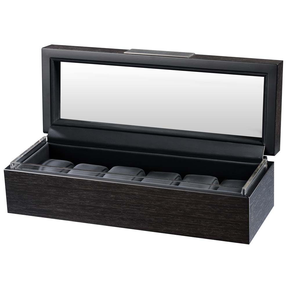 Volta "Roadster" 6-Watch Glass-Top Cases in Ebony