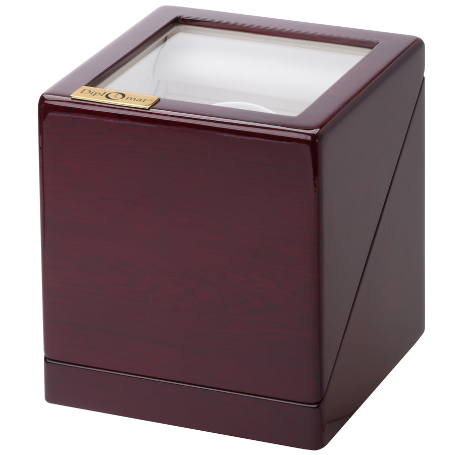 Diplomat Windsor Single (1) Watch Winder - Cherry Wood Finish / White Leatherette Interior