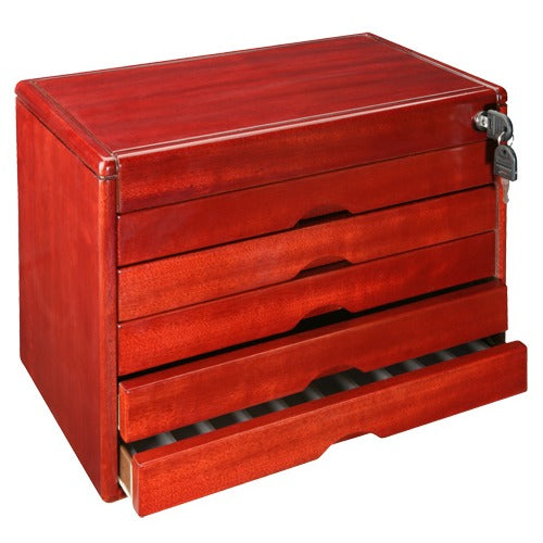 5-Drawer Locking Tray Cabinets in Mahogany, 15.25" L x 9.5" W