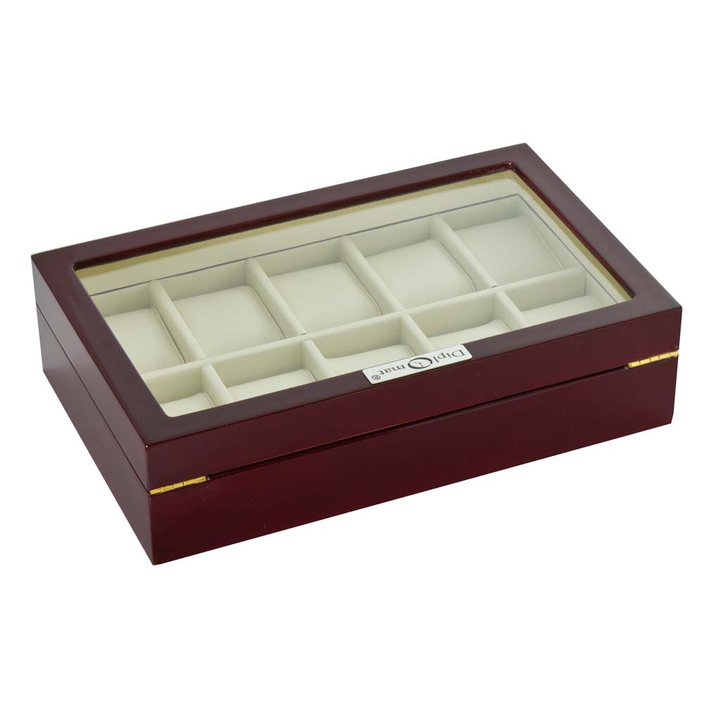 Diplomat "Estate" 10-Watch Glass-Top Cases in Mahogany