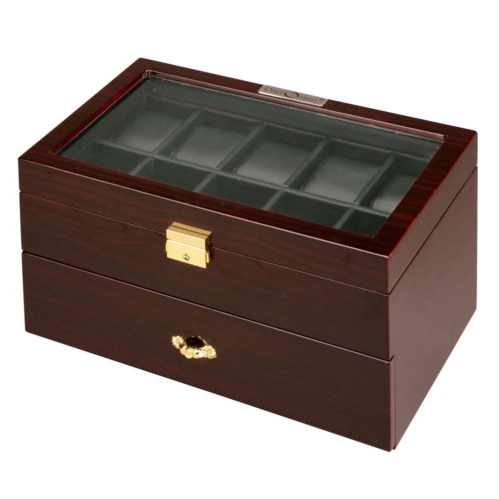 Diplomat "Estate" 20-Watch Glass-Top Cases in Mahogany