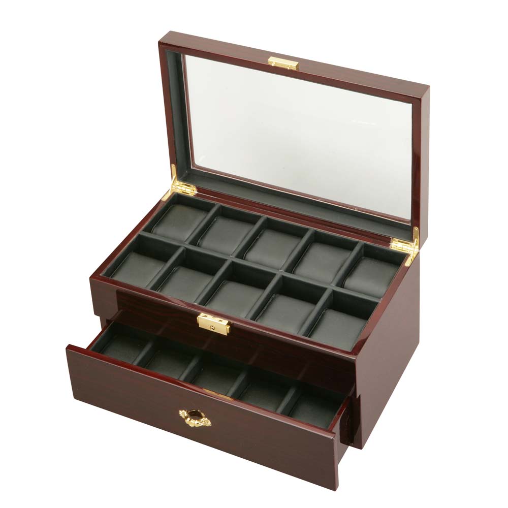 Diplomat "Estate" 20-Watch Glass-Top Cases in Mahogany