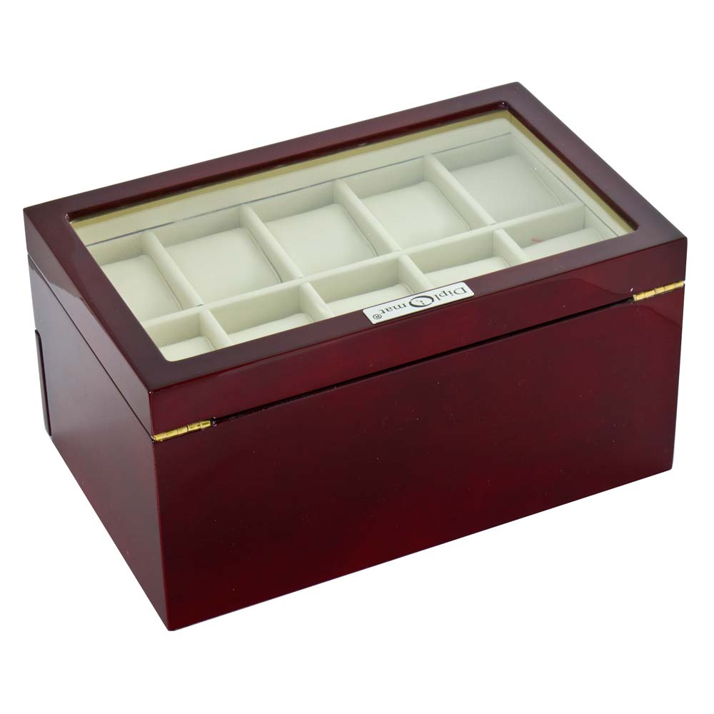 Diplomat "Estate" 20-Watch Glass-Top Cases in Mahogany