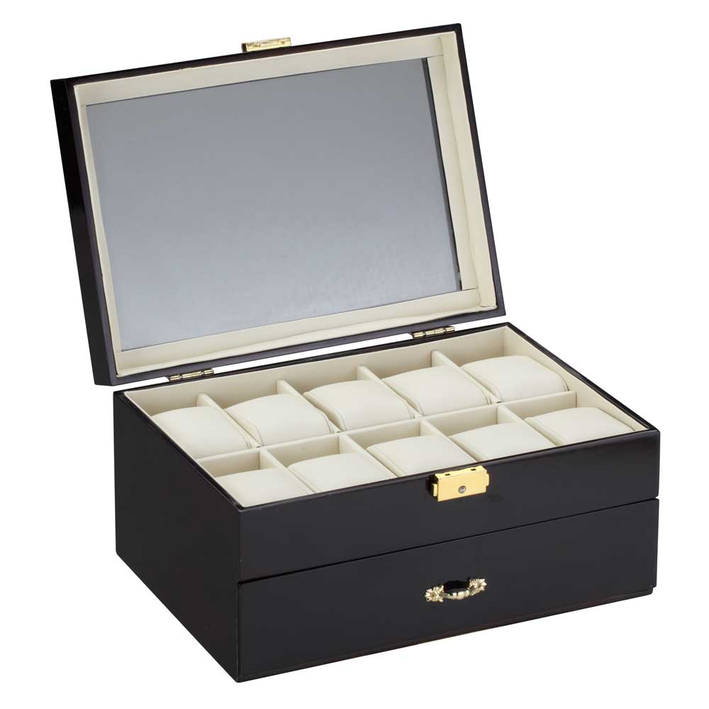 Diplomat Ten Watch Case - Cream Leatherette Inerior - Drawer & Pen/Cufflink Storage