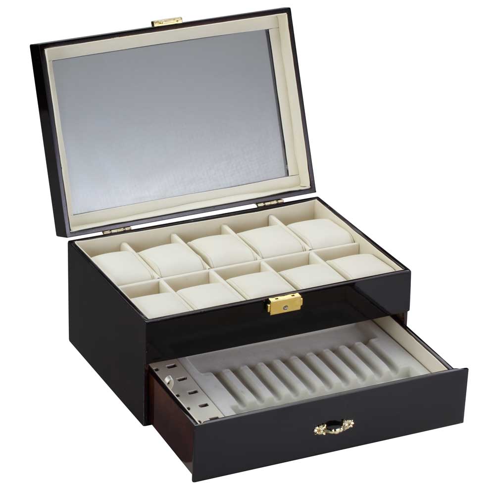 Diplomat Ten Watch Case - Cream Leatherette Inerior - Drawer & Pen/Cufflink Storage