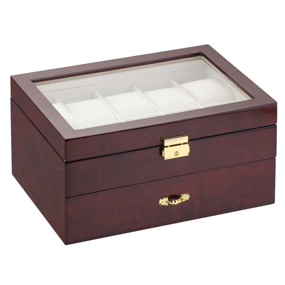 Diplomat Ten Watch Case - Cream Leatherette Inerior - Drawer & Pen/Cufflink Storage