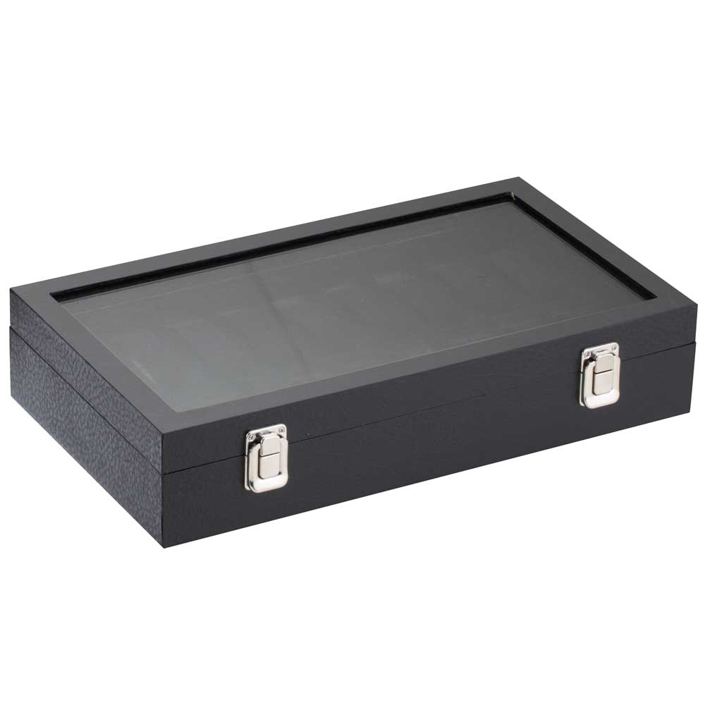 Diplomat "Economy" 18-Collar Glass-Top Watch Cases in Black Leatherette