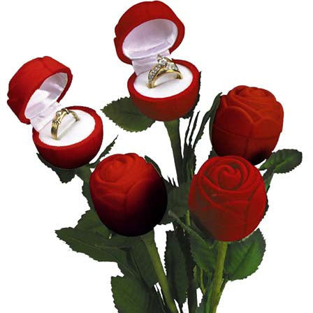 Red Rose Ring Slot Box with Stem