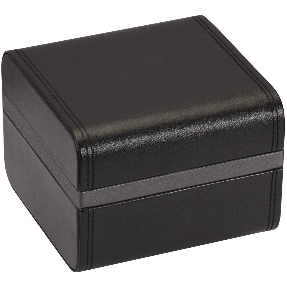 Single (1) Watch Box - Black Leatherette Finish with Black Microfiber Suede Interior