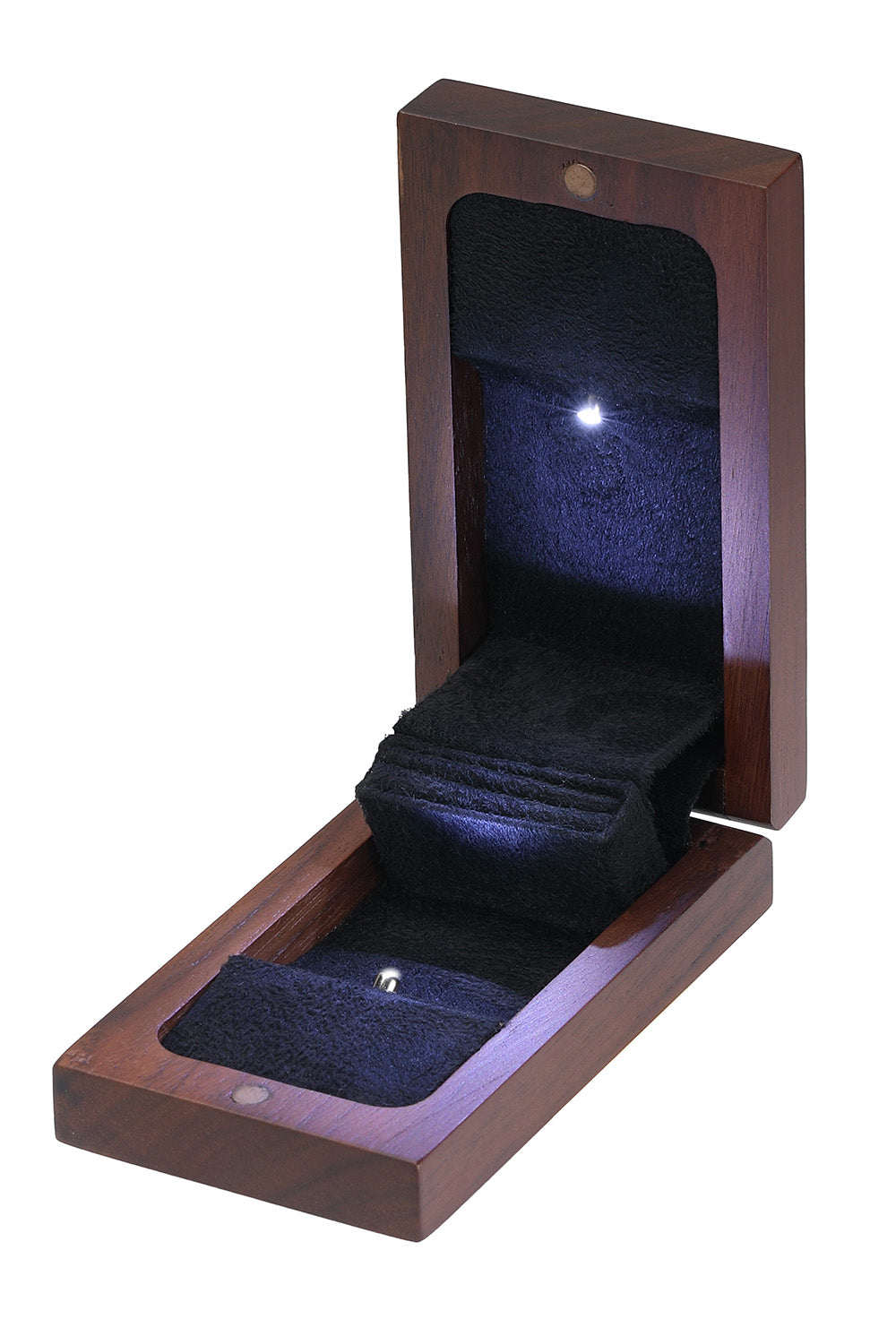 "Rustic" Ring Slot Box in Dark Walnut and Black Microsuede