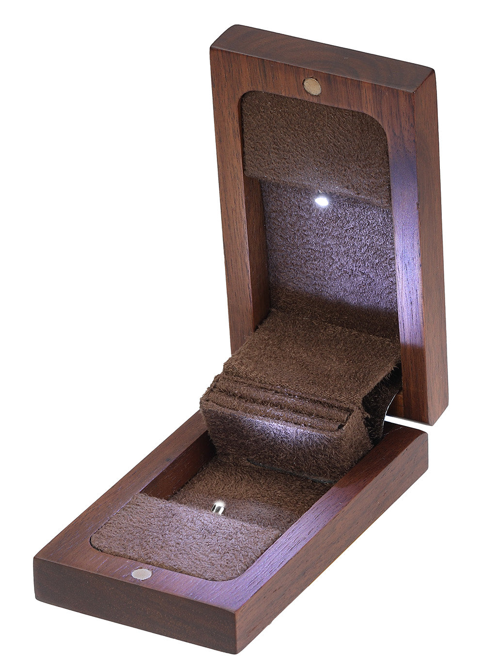 "Rustic" Ring Slot Box in Dark Walnut and Brown Microsuede